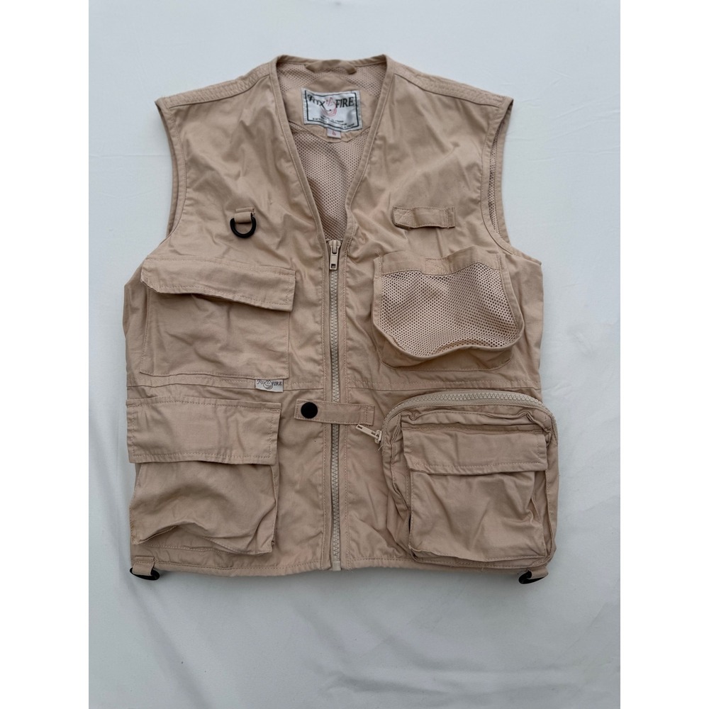 Fox Fire Kids Khaki Utility Fishing Vest Tan Cotton Mesh Lined Size Large 10